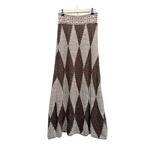 Anthropologie Cecilia Prado Brown & Cream Geometric Knit Maxi Skirt Brazil Small